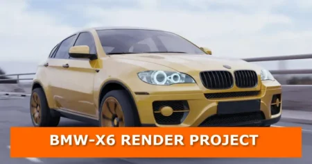 A 3D render of a BMW X6 traveling over a bridge