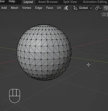 Blender tutorial demonstrating how to convert triangles to quads using the menu. The. Gif shows switching to edit mode, navigating to the top 3d viewport header, clicking on faces, selecting 'tris to quads,' and blender merging triangles into quads automatically.