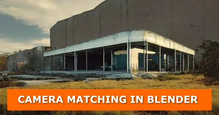 Featured image for a blog post explaining how to calibrate and align a camera with an image using fSpy and Blender. The image features an old cube-shaped building, with the title "CAMERA MATCHING IN BLENDER" displayed at the bottom.