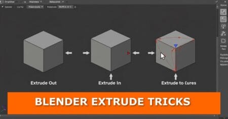 Gachoki Studios | Animation, Visual Effects &Amp; Web Design A blender interface screenshot showing three cubes demonstrating different extrusion techniques: extrude out, extrude in, and extrude to curves with arrows and selection highlights. At the bottom, an orange banner with bold white text reads: “blender extrude tricks. ” this is the featured image for a blog post about blender extrude tricks you didn’t know but should.